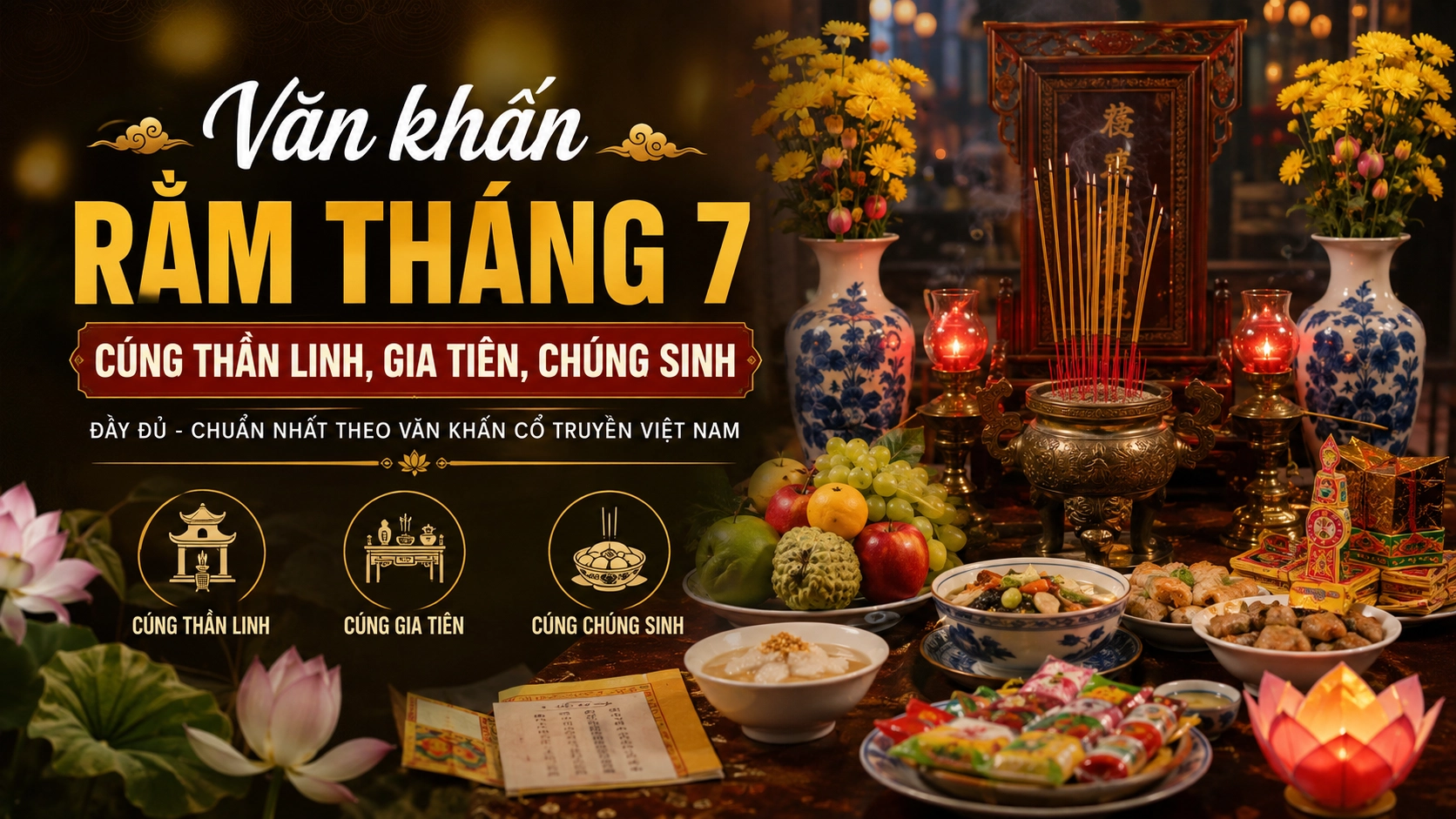 Văn khấn Rằm tháng 7 cúng gia tiên, thần linh. Đầy đủ nhất theo sách cổ truyền