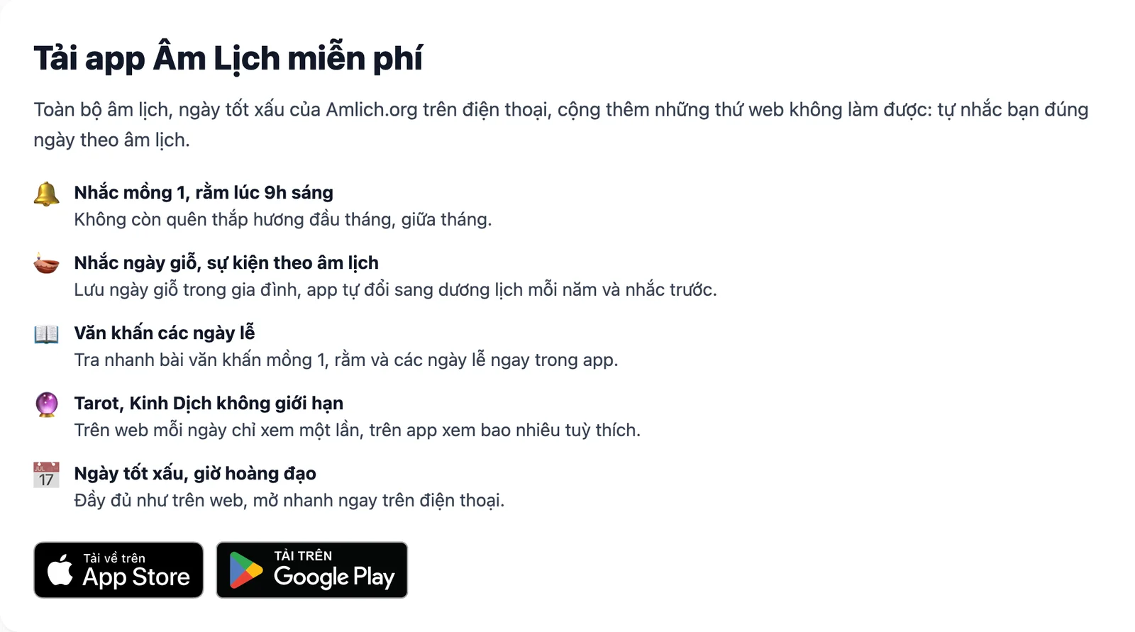 App lịch âm không quảng cáo: kiểm tra 6 ứng dụng phổ biến trên App Store và Google Play