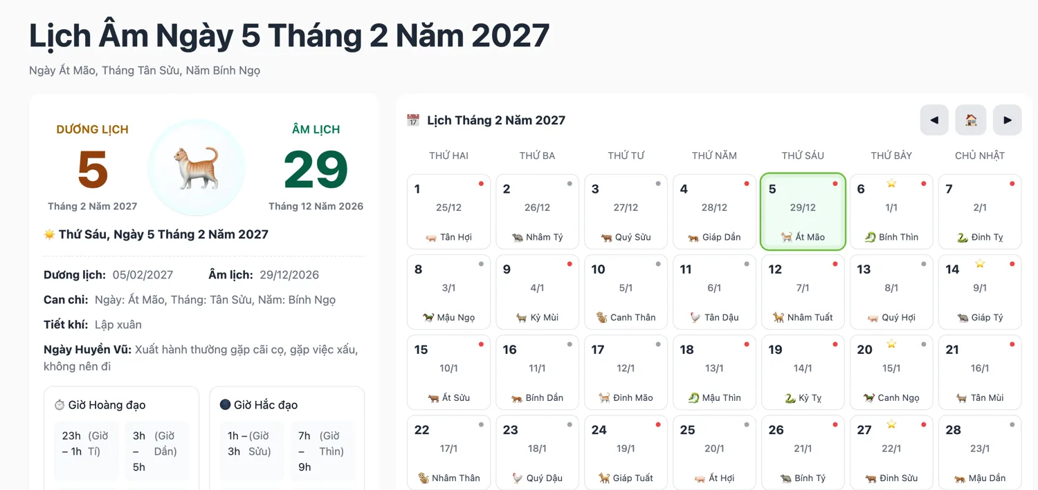 Giao thừa 2027 là ngày nào? Đêm 29 tháng Chạp, tối thứ Sáu 5/2/2027