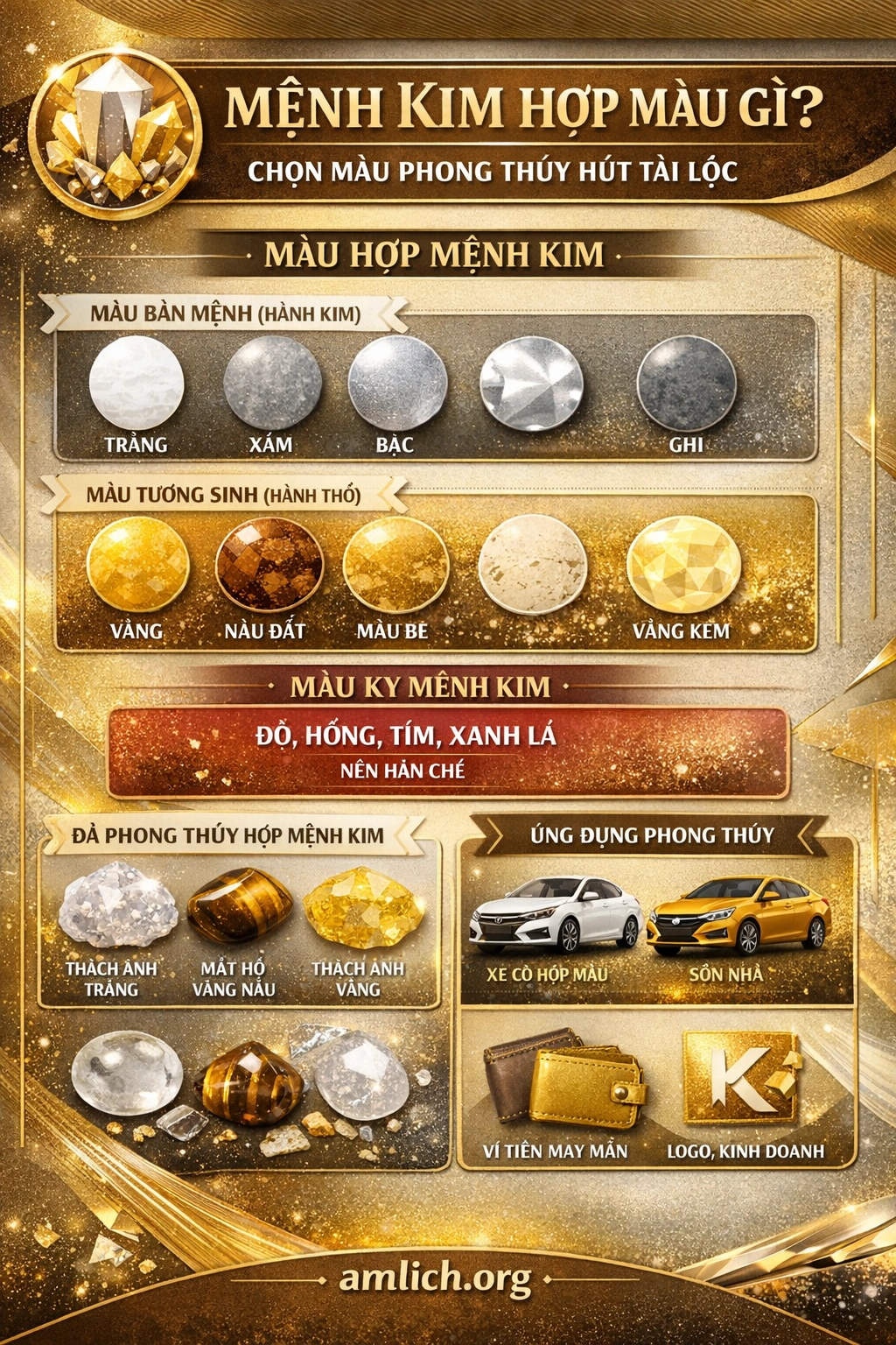 Mệnh Kim Hợp Màu Gì? Cách Chọn Màu Phong Thủy Chuẩn Giúp Hút Tài Lộc, Thăng Tiến, Bình An