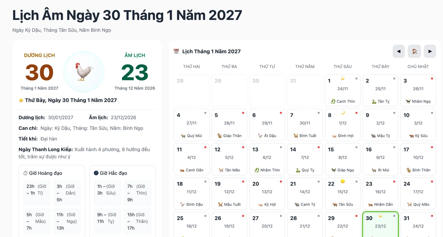 Ông Công ông Táo 2027 là ngày nào? Thứ Bảy 30/1/2027, giờ đẹp để cúng